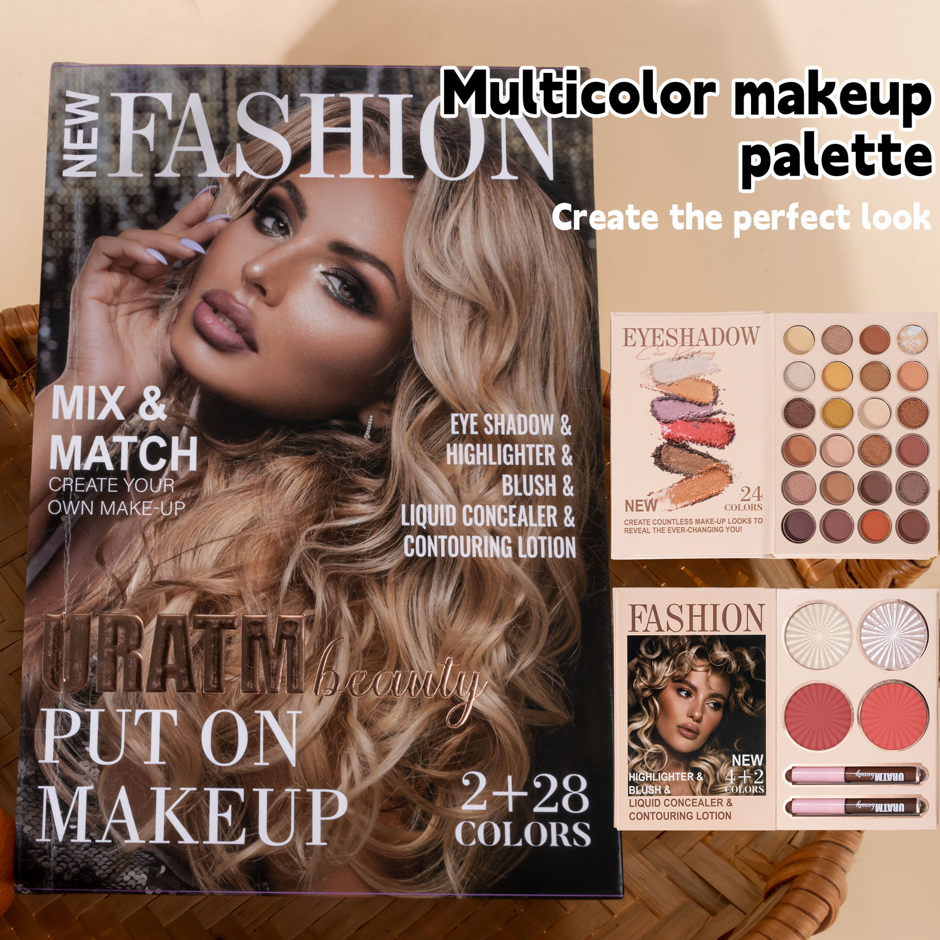 A 30-color cross-border bestseller, 2-page book eyeshadow palette, matte pearlescent blush, high-gloss lip gloss, all-in-one makeup details Picture