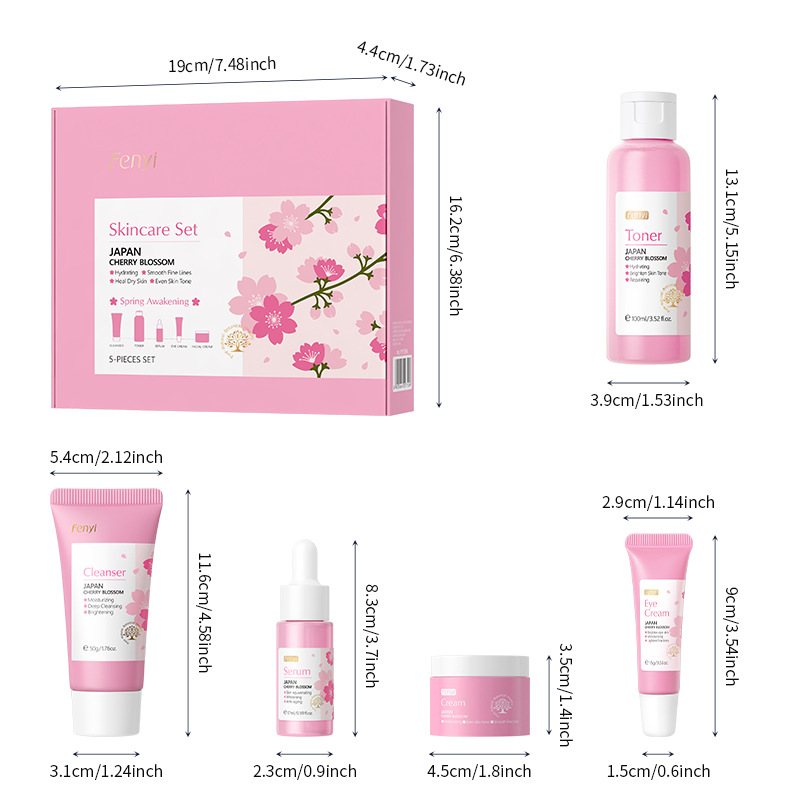 Factory wholesale of cross-border feiyi new product Japanese cherry blossom skin care Set 5-piece facial care set box Item Picture