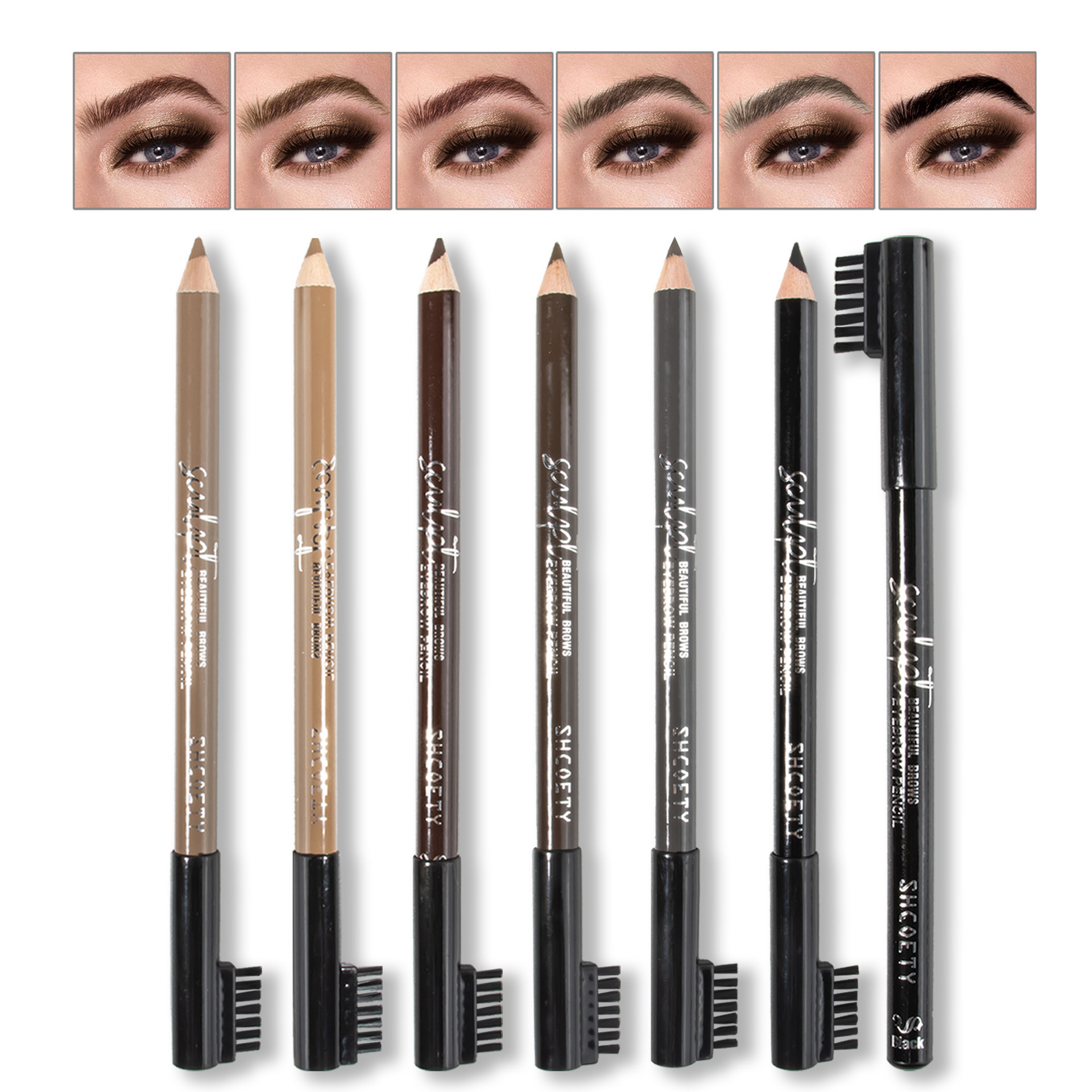 SHCOETY eyebrow brush, a wooden eyebrow brush, is waterproof, does not smudge or fade. It is a natural multi-color makeup pen that crosses borders details Picture