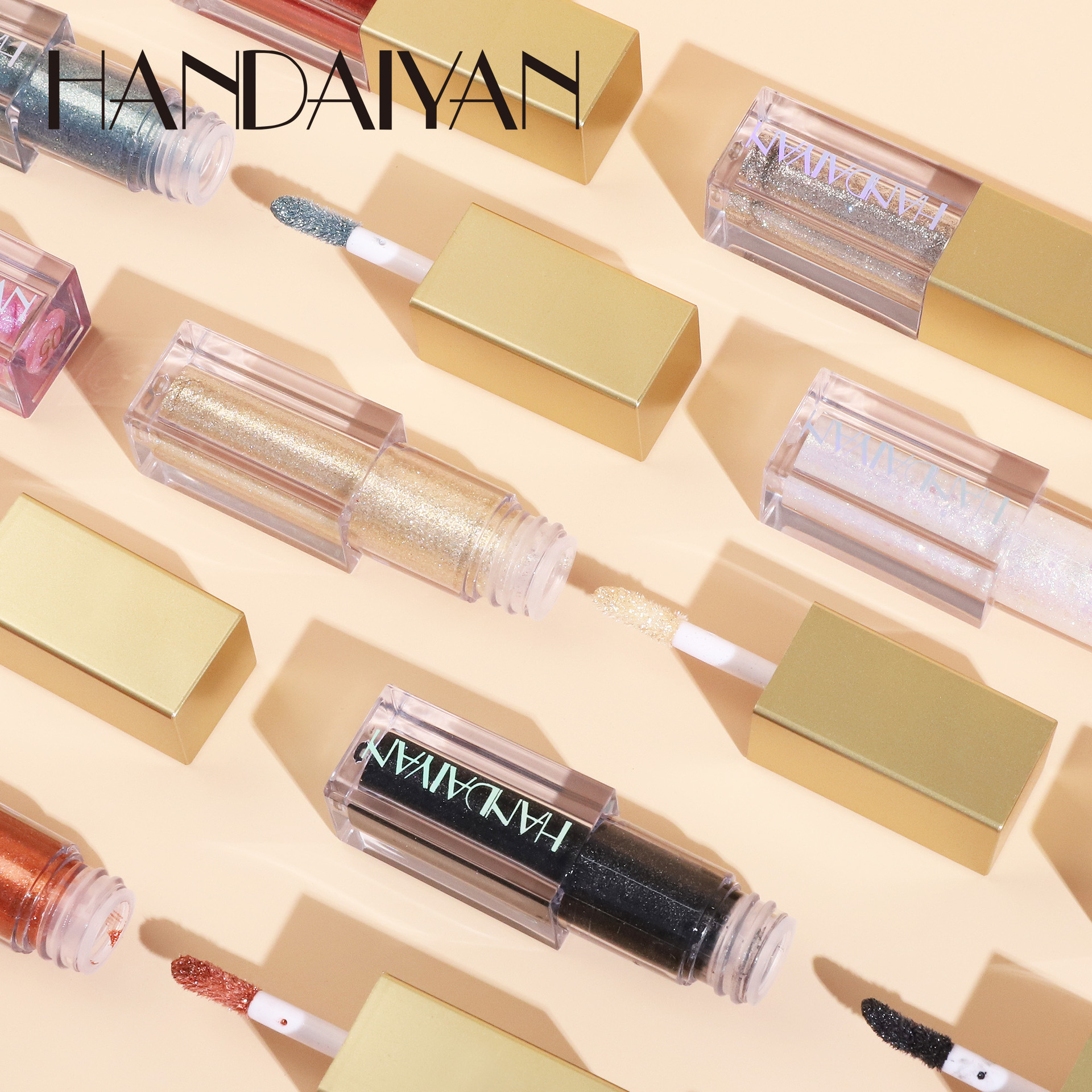 Cross-border liquid eyeshadow set handaiyan Pearlescent Fine Flash European and American Makeup Nightclub Flash 12-color eyeshadow liquid details Picture