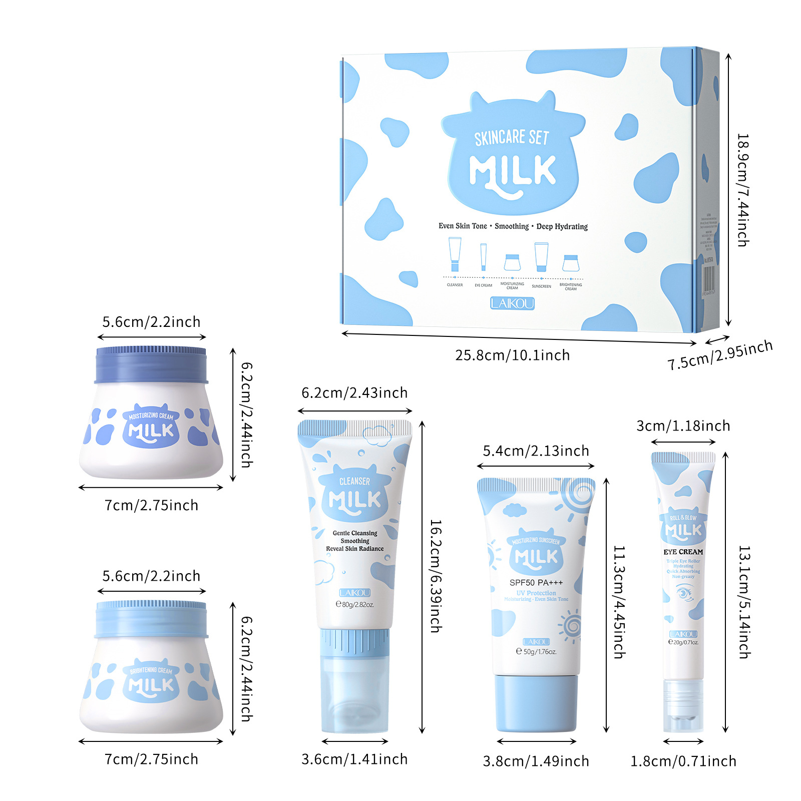 Factory wholesale cross-border LAIKOU milk skin care set of 5 pieces, hydrating and moisturizing facial care set Item Picture