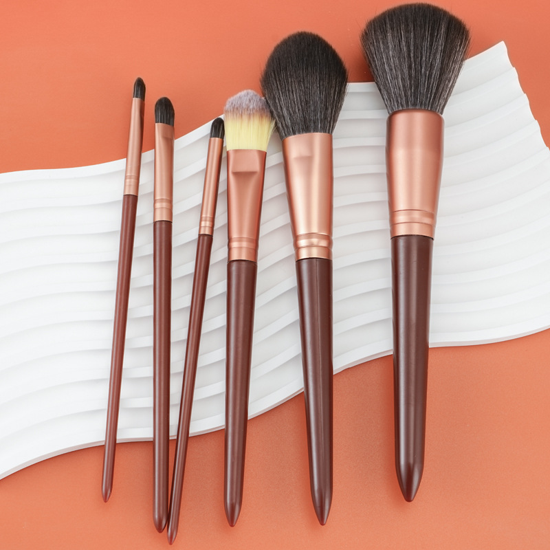 New 6-piece natural wood-colored velvet bag, large brush, soft bristle eyeshadow brush, powder brush, foundation brush, complete set of makeup brushes details Picture