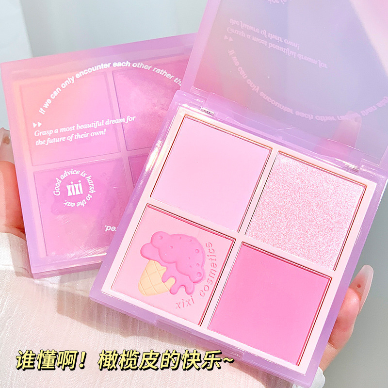 xixi heads to sunset. Four-color blush for contouring and brightening, daily whitening, energetic girl. Peach matte blush makeup details Picture