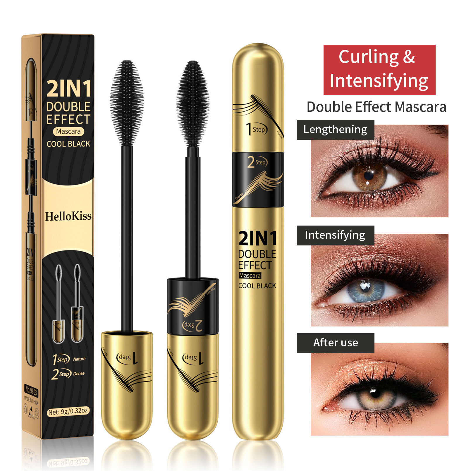 HelloKiss Natural, Slender, sweat-resistant, non-smudge mascara, Thick and curling Dual-effect Mascara, Cross-border makeup full figure