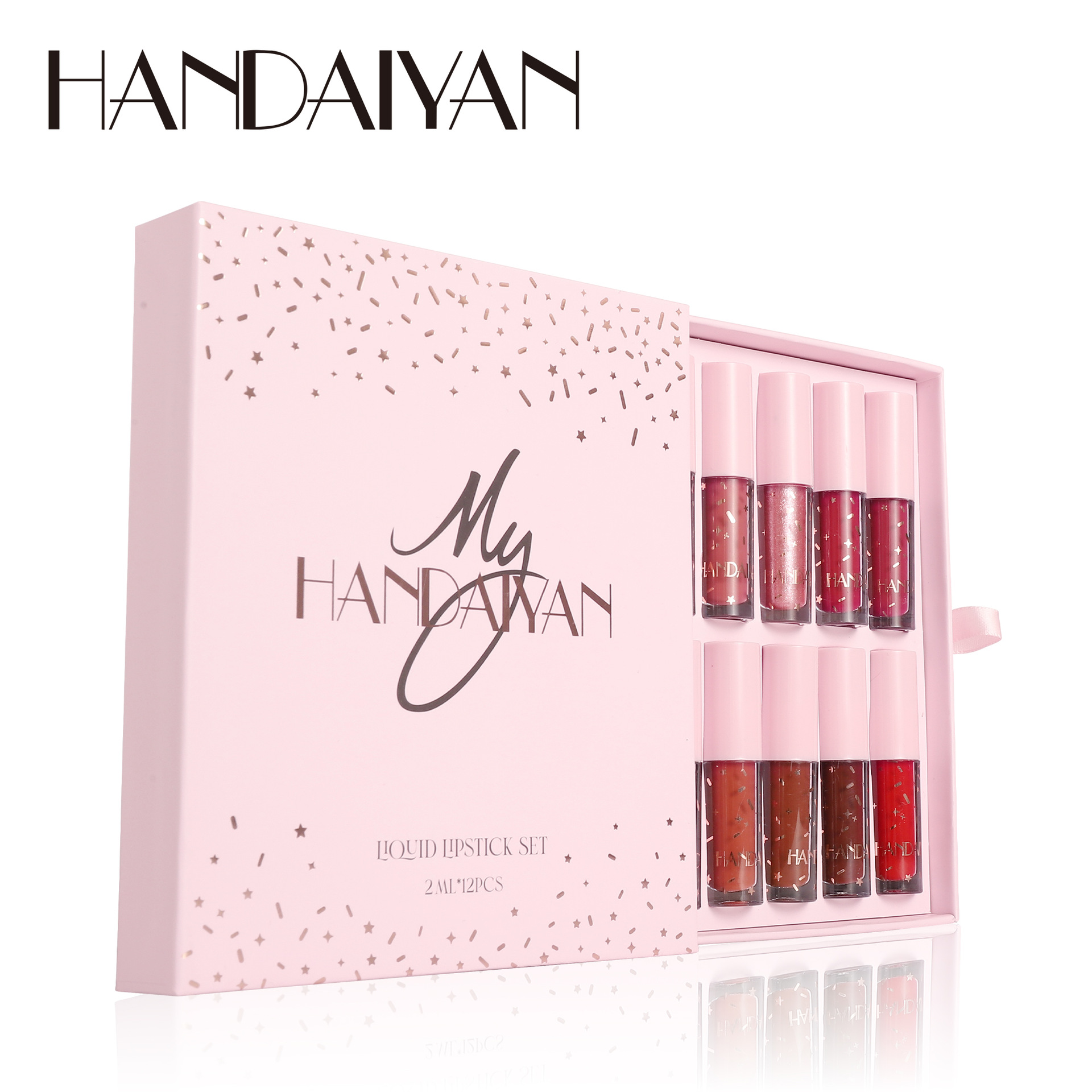 Cross-border 12-color matte lip gloss set handaiyan Long-lasting waterproof non-stick rim Red Lip gloss set Item Picture
