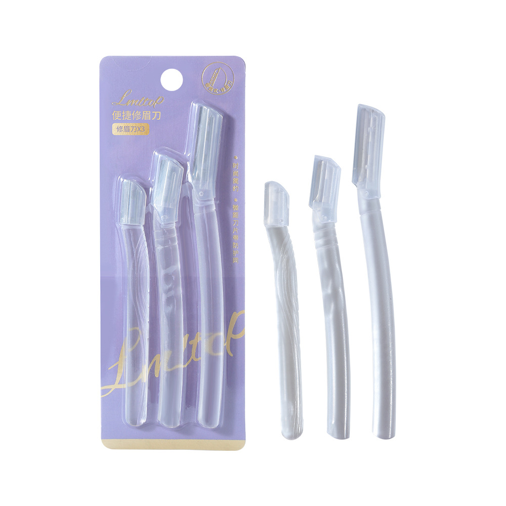 LMLTOP Advanced Macro Eyebrow Shaping Knife 3-piece set, beginner's eyebrow shaping tool, Transparent frosted Eyebrow Scraper SY302 Item Picture