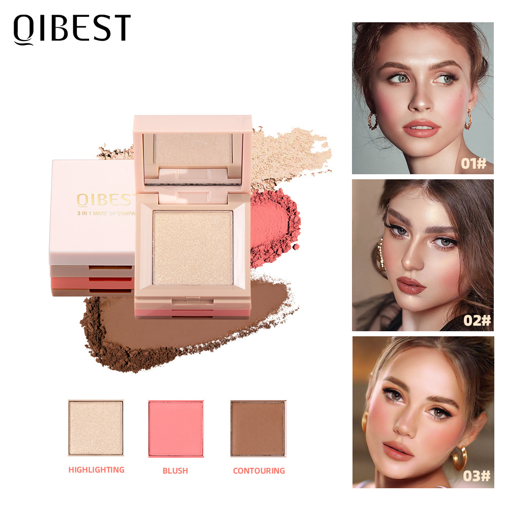 Qibest 3-in-1 Facial Makeup Box: Highlighter Blush, Pearlescent, Polarized, Three-dimensional, Matte, Natural, and powder-free eyeshadow palette full figure