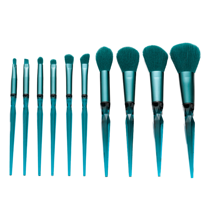 New 10-piece diamond crystal handle makeup set brush, dark green and bright red eyeshadow brush, loose brush, cross-border beauty tool Item Picture