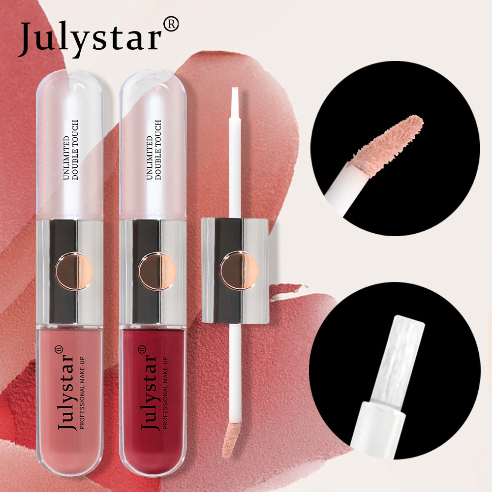 Julystar Beauty's double-head mirror lip gloss is easy to apply and does not fade or stick to a cup of water details Picture