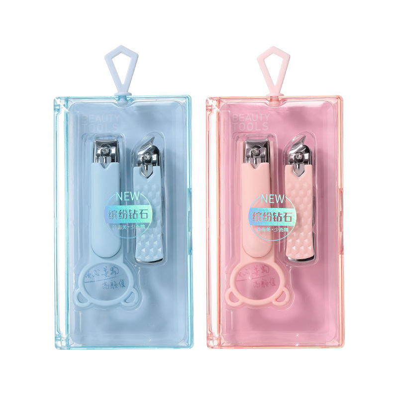 LMLTOP stainless steel nail clippers two-piece set, flat and slanted nail clippers manicure tool set SY542 Item Picture