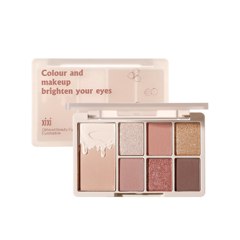 xixi Chestnut 7-color Eyeshadow Palette, Oatmeal Milk tea, nude Chestnut Milk Coffee, Earth Tone Eyeshadow, pearlescent and matte, versatile Item Picture