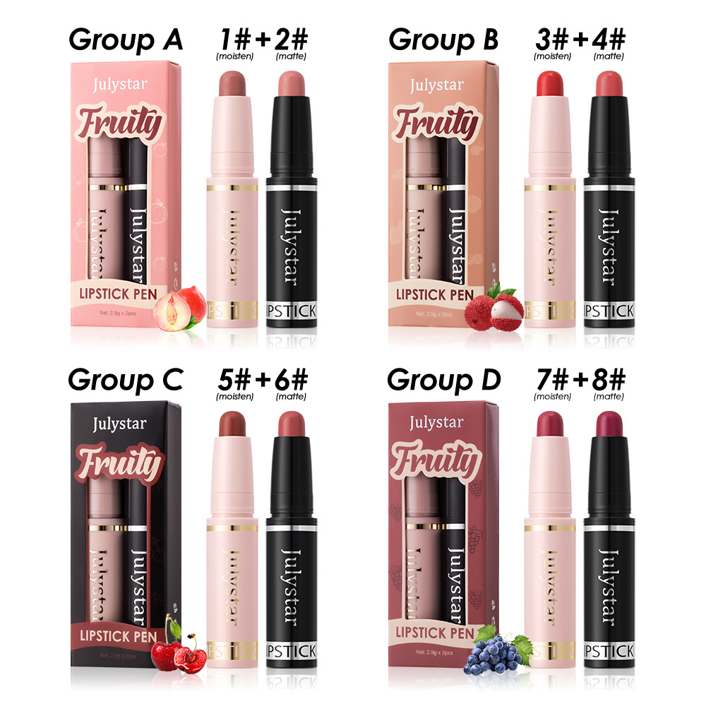 Julystar Fruit-flavored Moisturizing Beauty Water Light Lipstick Long-lasting Waterproof Bestseller Matte matte two-piece lipstick Application Scenario