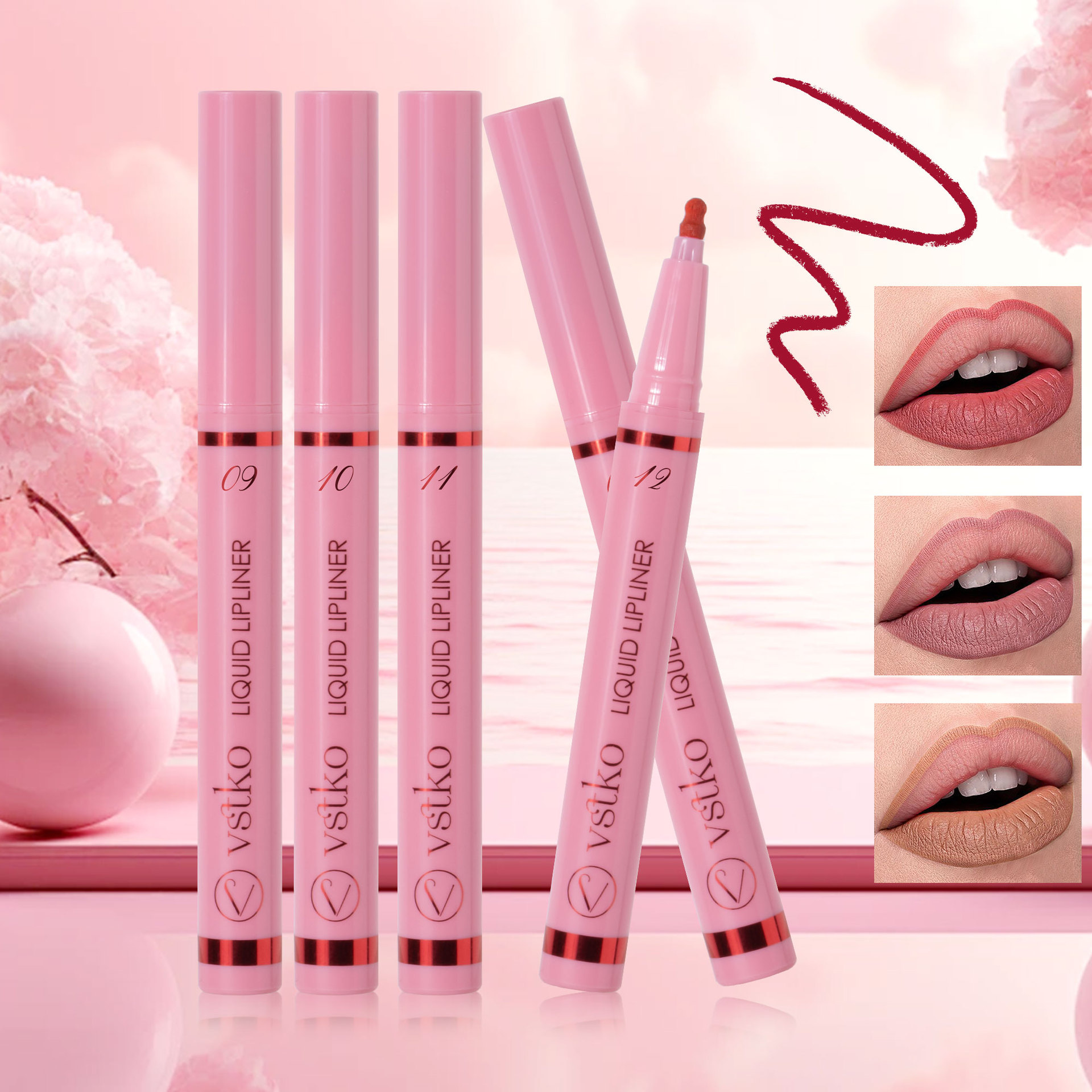 VSTKO Cross-border gourd-head liquid Lip liner pen Matte, easy to color, non-smudging, waterproof, long-lasting nude lipstick pen full figure