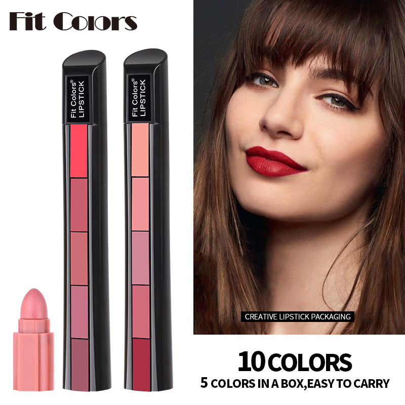 Fit Colors Matte 5-color Lipstick set 5-section matte Velvet brightening Lip gloss Lipstick full figure