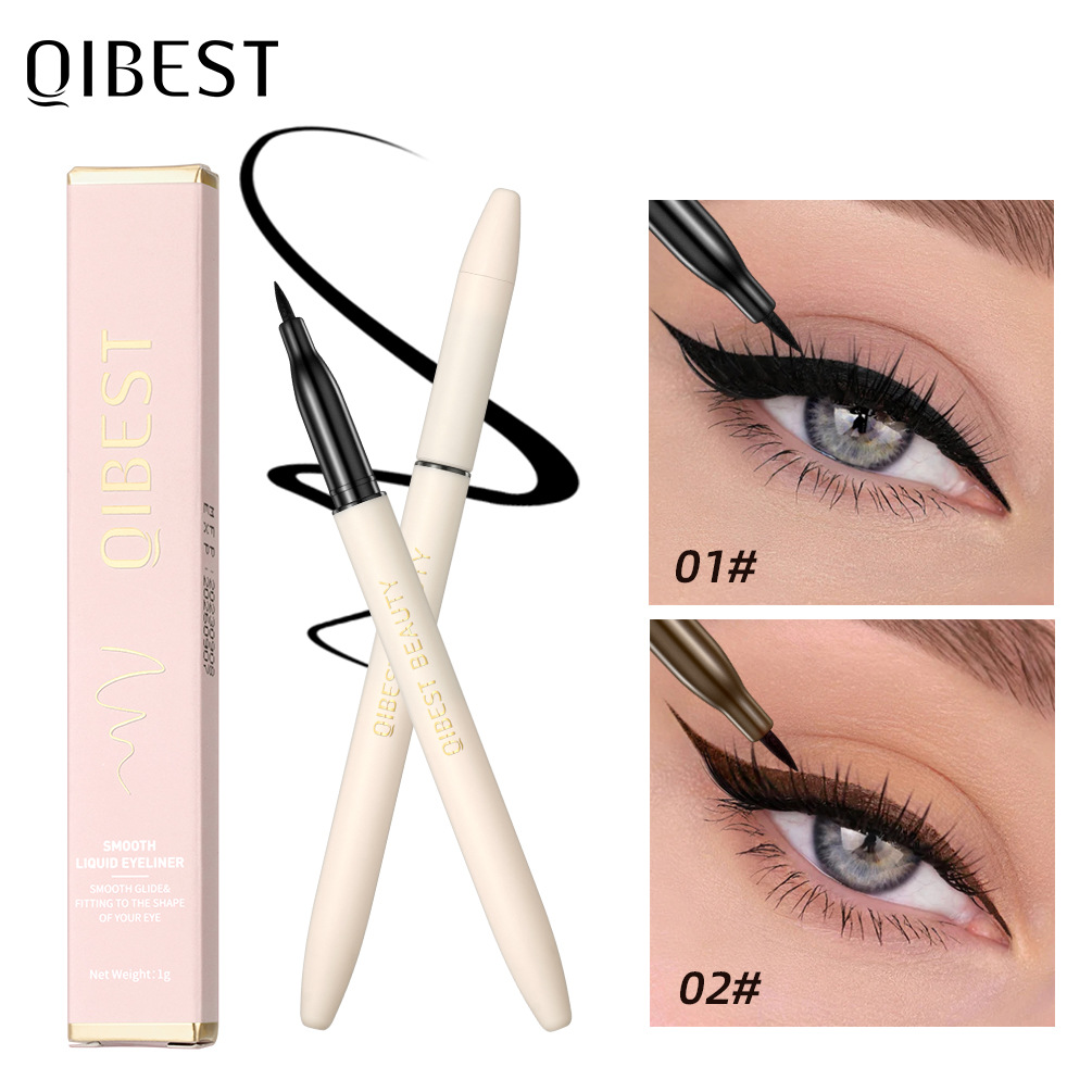 QIBEST eyeliner liquid pen is waterproof, sweat-proof, does not smudge, does not smudge makeup, and is a dark eyeliner pen that dries quickly for beginners full figure
