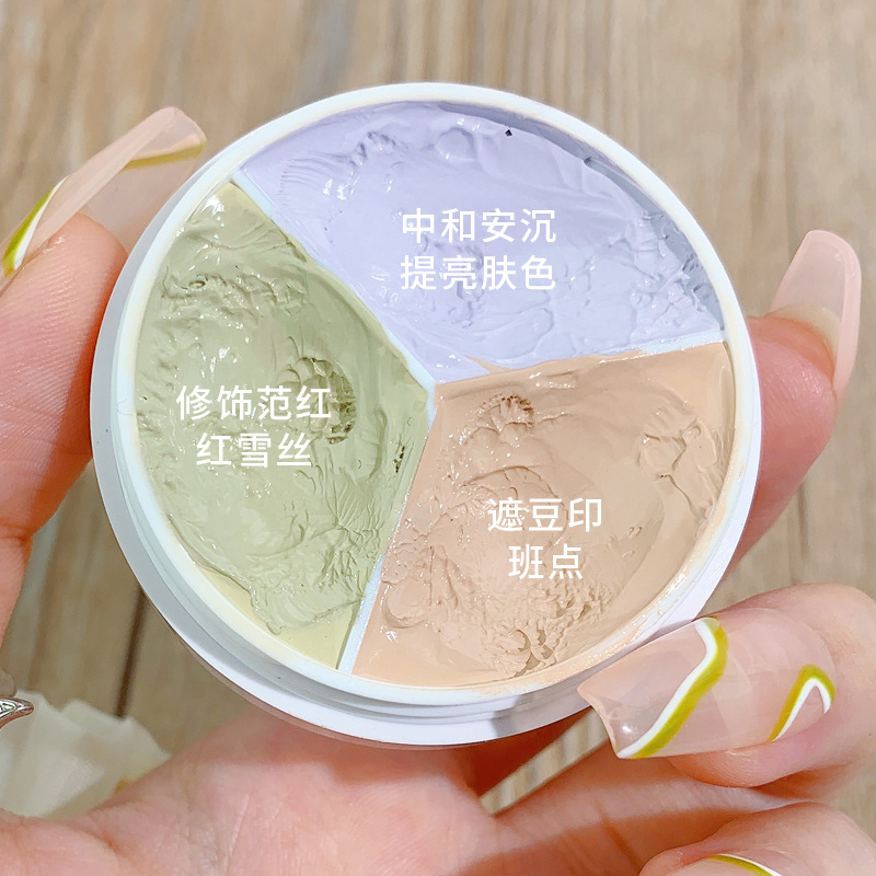 Makeup xixi Cleansing and Holding three-color Concealer for facial coverage of spots, acne marks, tear troughs and dark circles Application Scenario