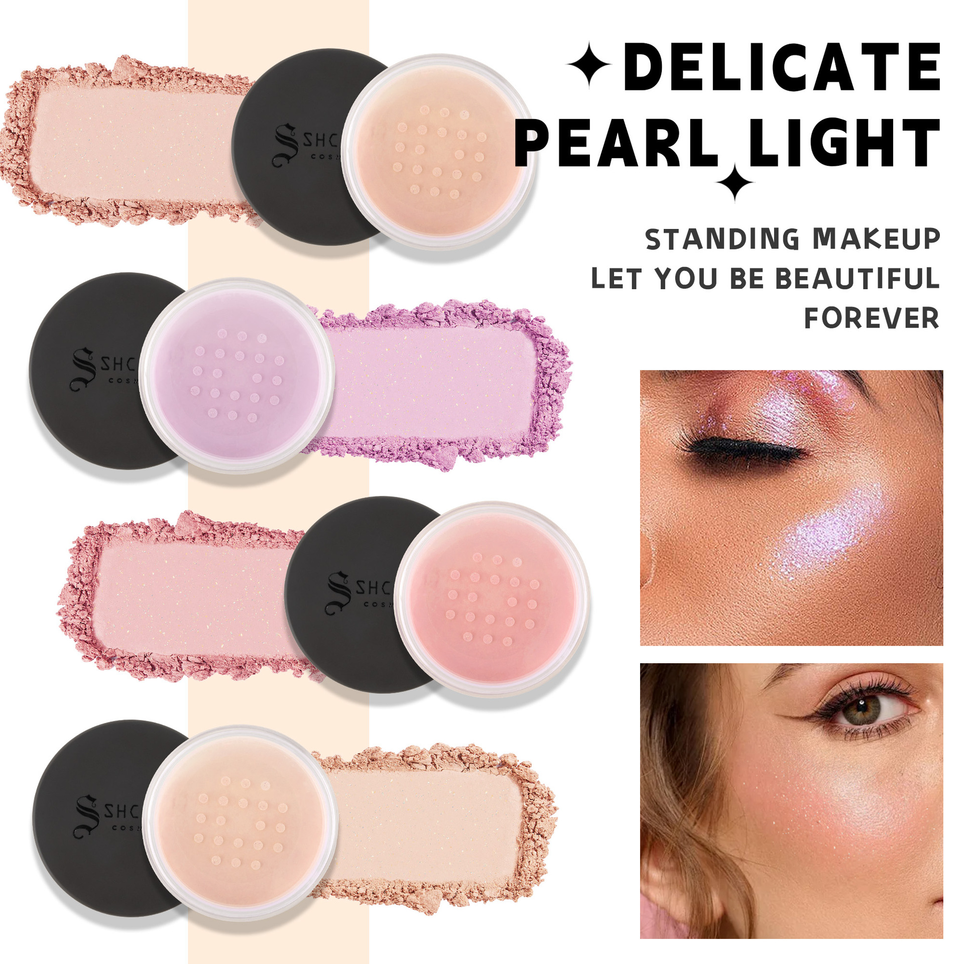 SHCOETY Pearl Light Powder is waterproof, sweat-proof, non-smudging, concealing loose powder, fine flash, contouring and setting powder, cross-border makeup Specification drawing