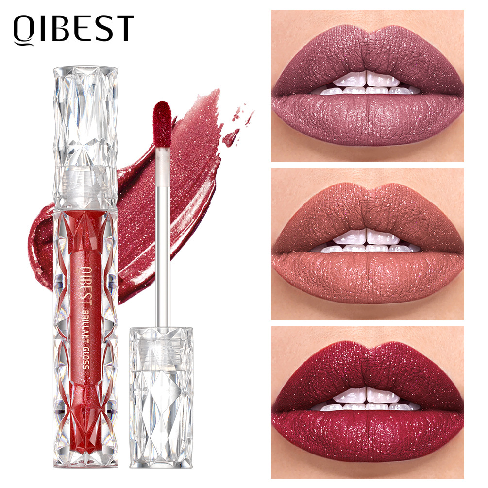 QIBEST Cross-border Diamond Liquid Lipstick Metallic non-stick Cup Non-fading Lip Gloss Lustrous Pearlescent Fine Sparkling Lip Gloss full figure