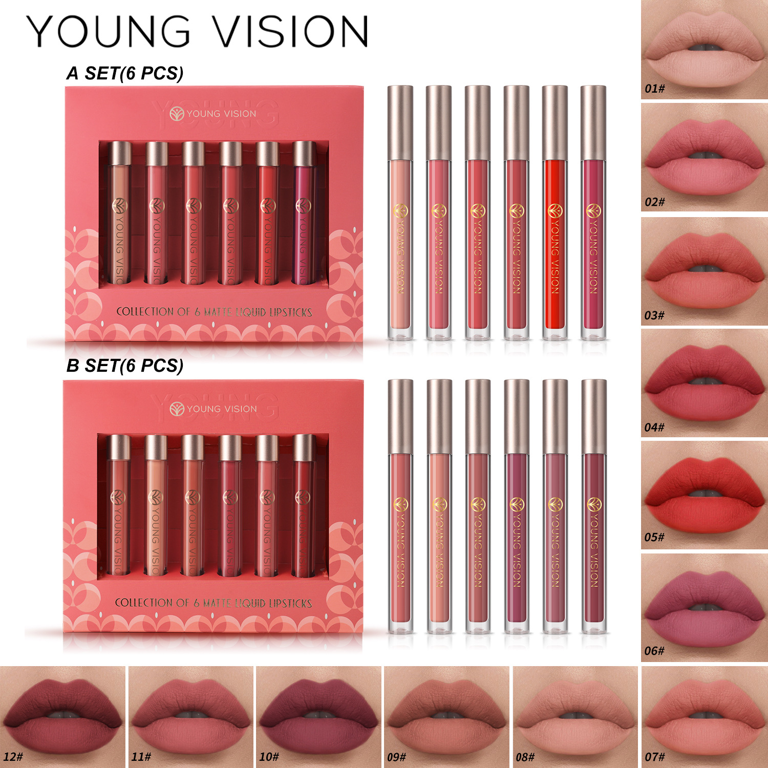 YOUNG VISION Matte 6-piece liquid Lipstick Gift Box Set: Non-Stick lip gloss Specification drawing