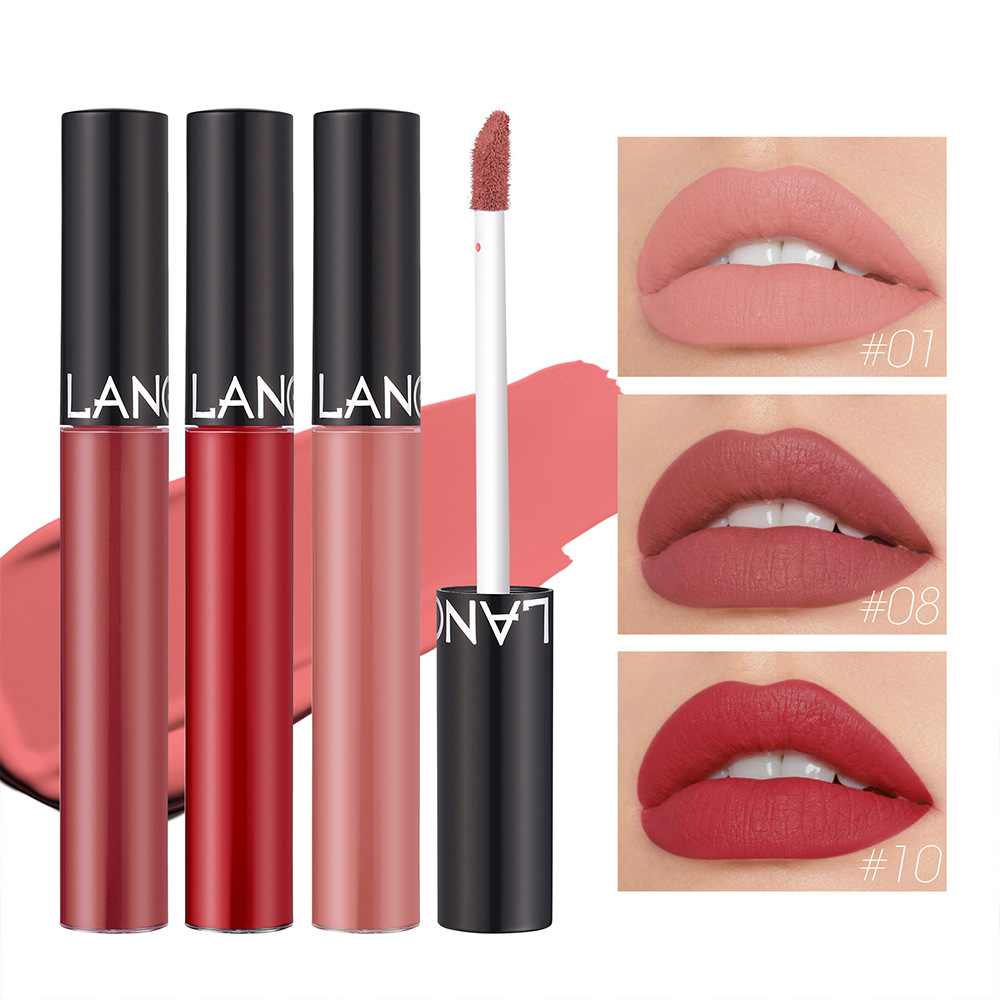 LANGMANNI matte lip gloss is not easy to stick to cups. 12 colors available for cross-border liquid lipstick details Picture