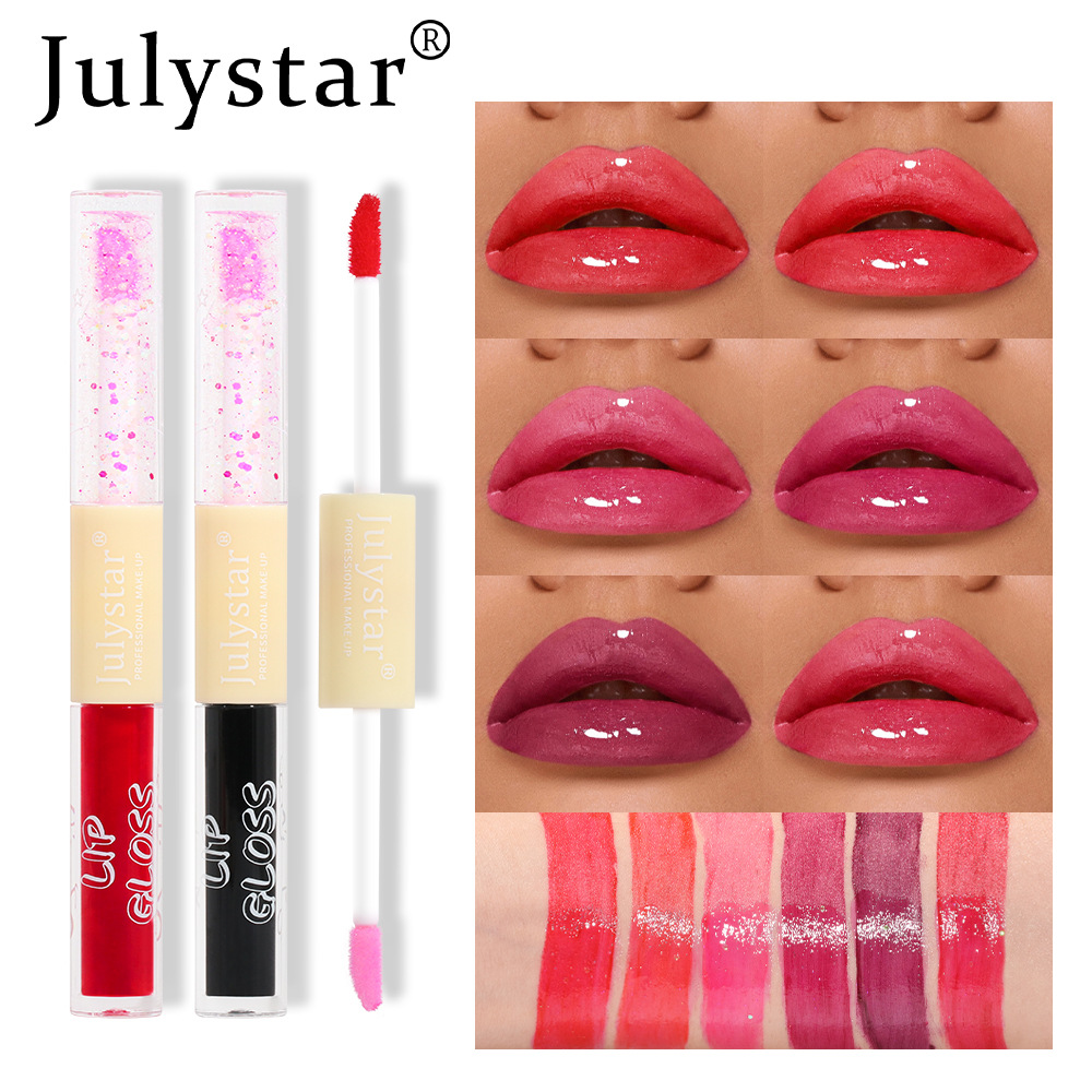 Cross-border European and American makeup double-headed pearlescent water gloss lip gloss, natural and long-lasting non-stick, cup dudu lip gloss wholesale for export details Picture