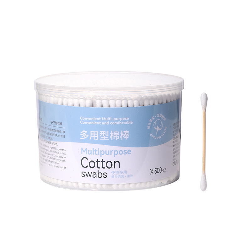 LMLTOP 500 Double-ended round-ended cotton swabs, multi-purpose bamboo sticks, makeup care and cleaning cotton swabs SY441 Item Picture