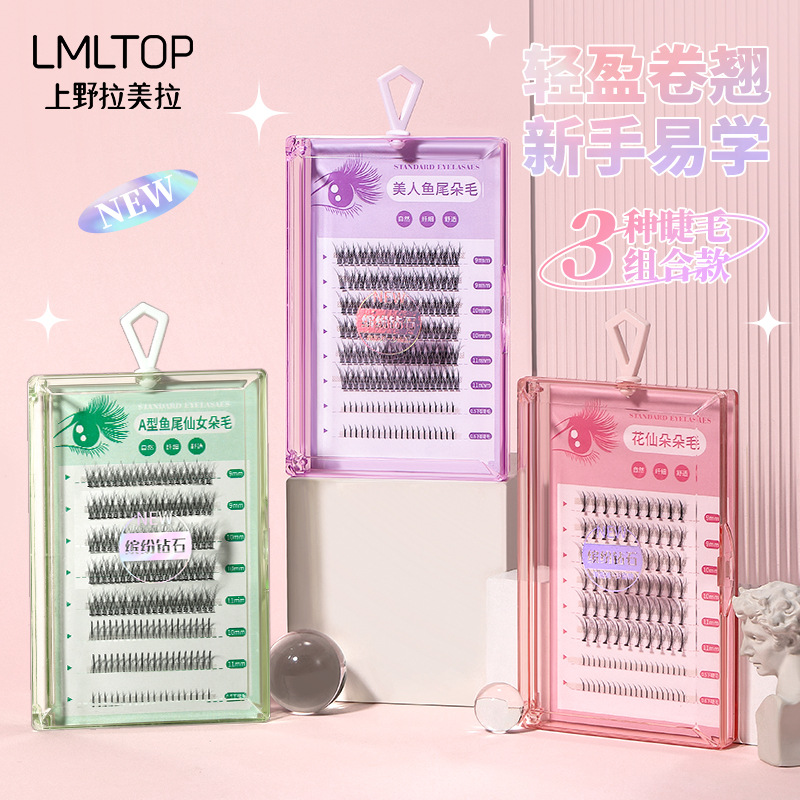 LMLTOP segmented 8-row false eyelash installation, self-married single-cluster fishtail fairy long hair lower eyelash SY913 details Picture
