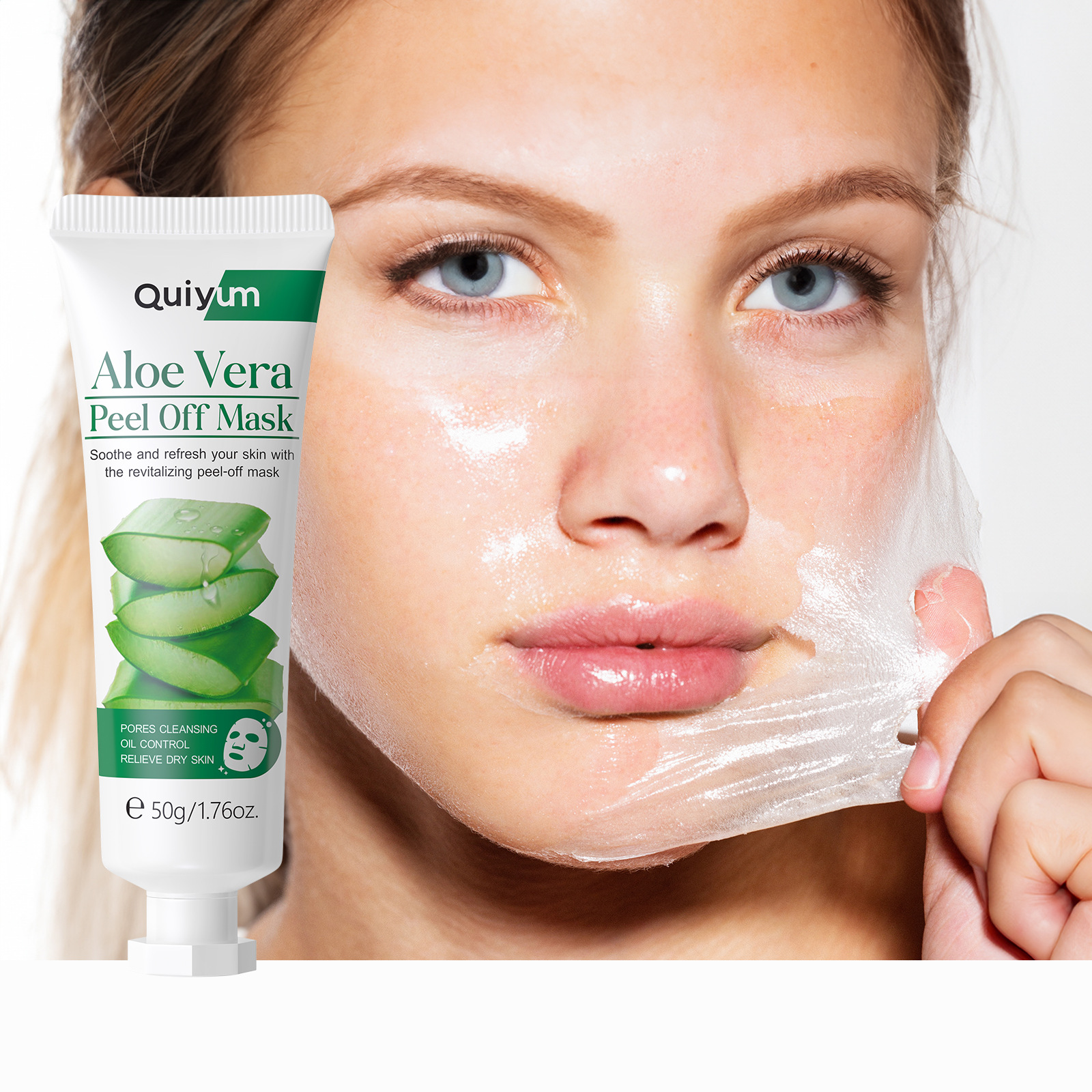 Cross-border new product quiyum Aloe vera peel-off mask Mud 50g, application-based cleansing mask jelly hydrating FDA manufacturer