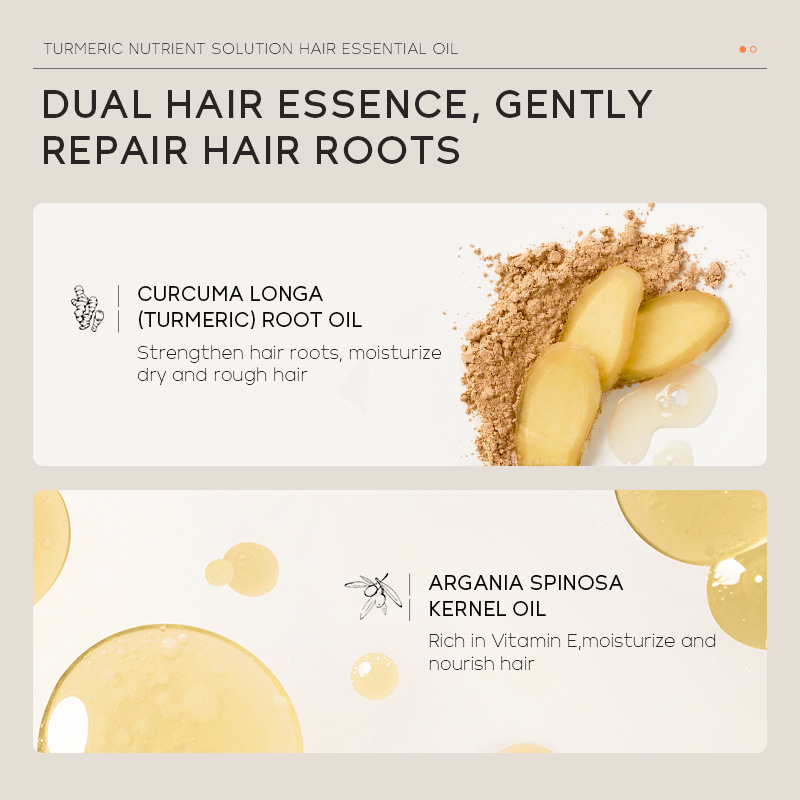 Cross-border supply QUIYUM turmeric Hair Care essential oil wholesale, a brand manufacturer for smooth, dry and shiny hair Application Scenario