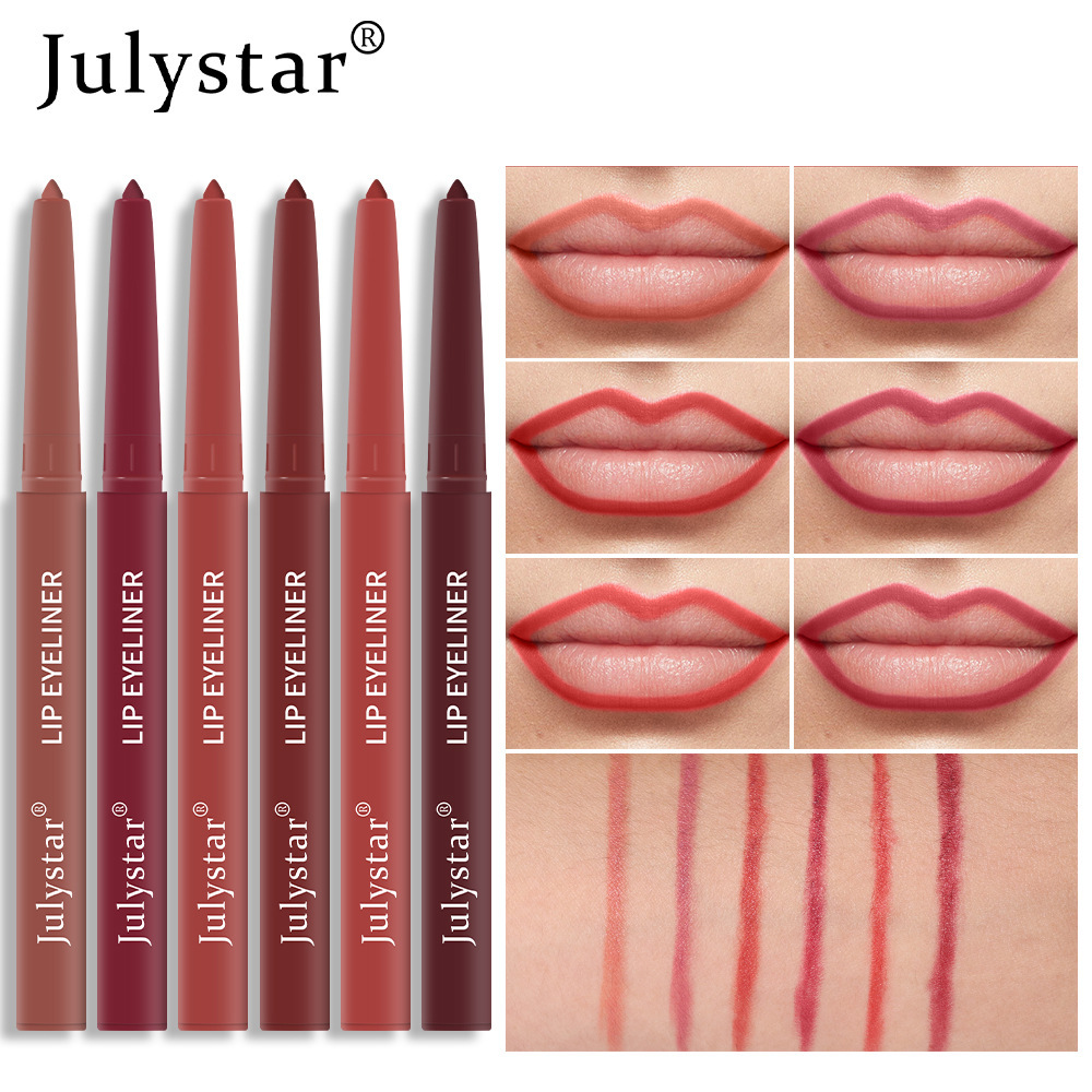 Julystar Lip Pen: Non-smudging Lipstick pen, matte Pink lip gloss, and rotating Lip liner pen set Specification drawing