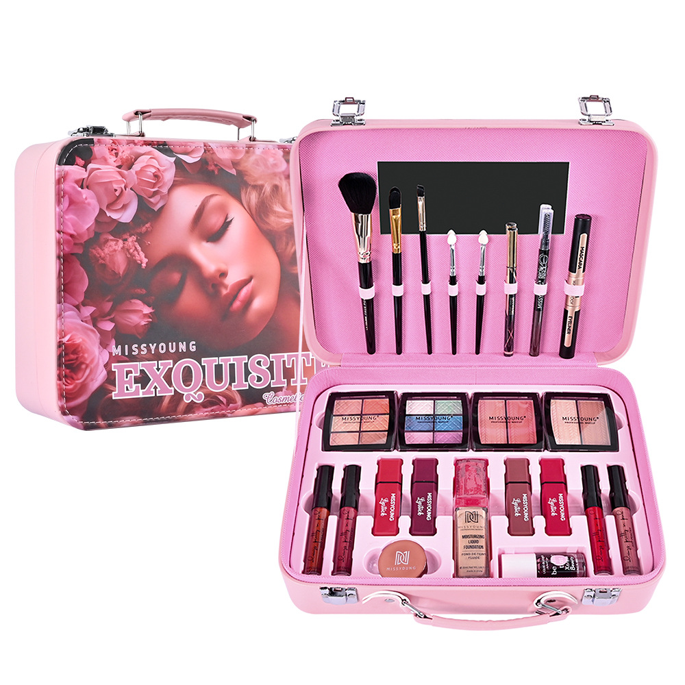 A hot-selling portable large-capacity reusable PU cosmetics and makeup set gift box on cross-border Amazon Item Picture