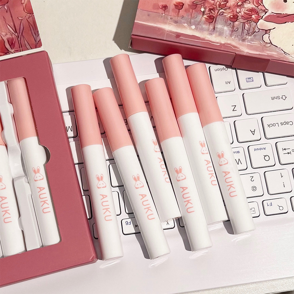 AUKU Natural Heartbeat Light Mist Lip Gloss Set Matte Velvet Whitening Lip Gloss is not picky about skin, natural and versatile for nude makeup details Picture