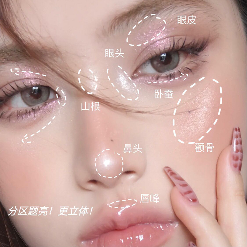 Four colors to choose from: non-troublesome highlighter, matte, pearlescent, brightening, glitter, tear trough, nose shadow, and shadow modification. One piece for delivery Application Scenario