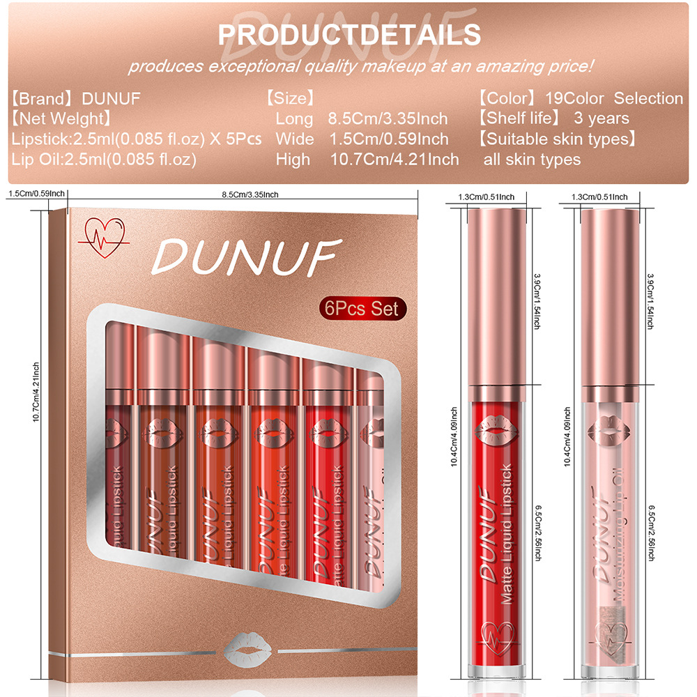 Check out DUNUF 6-tube matte waterproof long-lasting lip gloss lipstick! Disclaimer for links details Picture