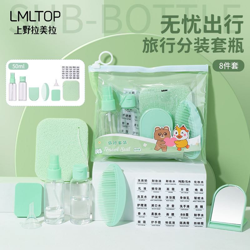 LMLTOP Cartoon Travel Set 8-piece set 50ml Cosmetics portioned bottle Spray Bottle Mini Mirror Comb SY766 full figure