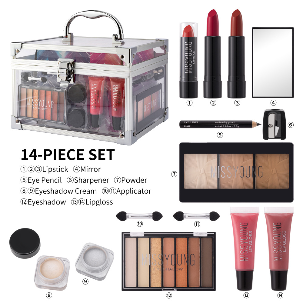 Cross-border cosmetics set, non-stick cup mouth red eyeshadow blush full set contour modification makeup tools suitcase Specification drawing