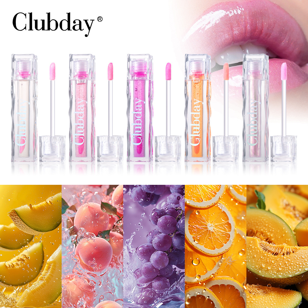 Clubday Square Tube Mirror Temperature Change Fruit Lip Gloss Transparent Pearl Chameleon Lip oil Lip Makeup wholesale details Picture