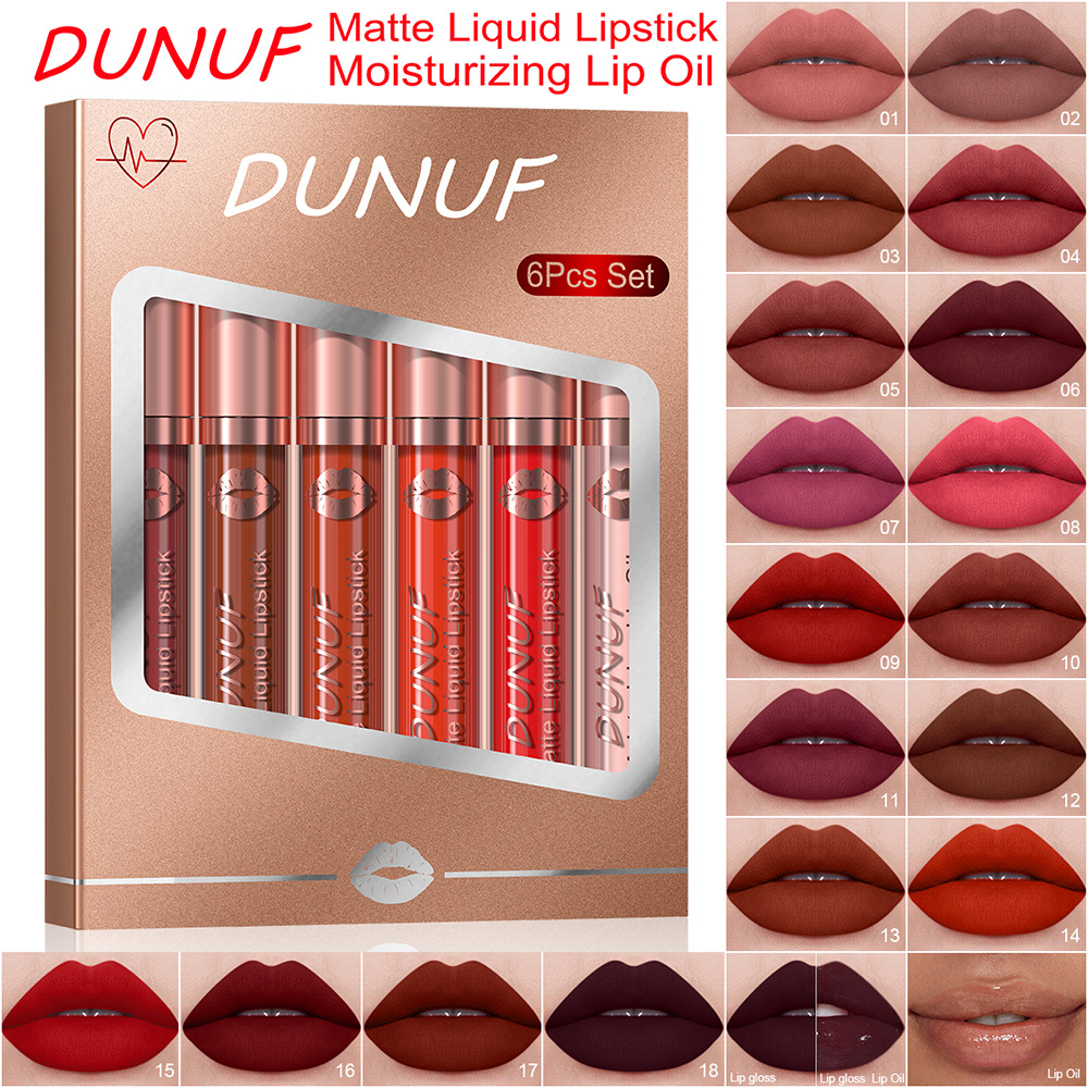 Check out DUNUF 6-tube matte waterproof long-lasting lip gloss lipstick! Disclaimer for links full figure