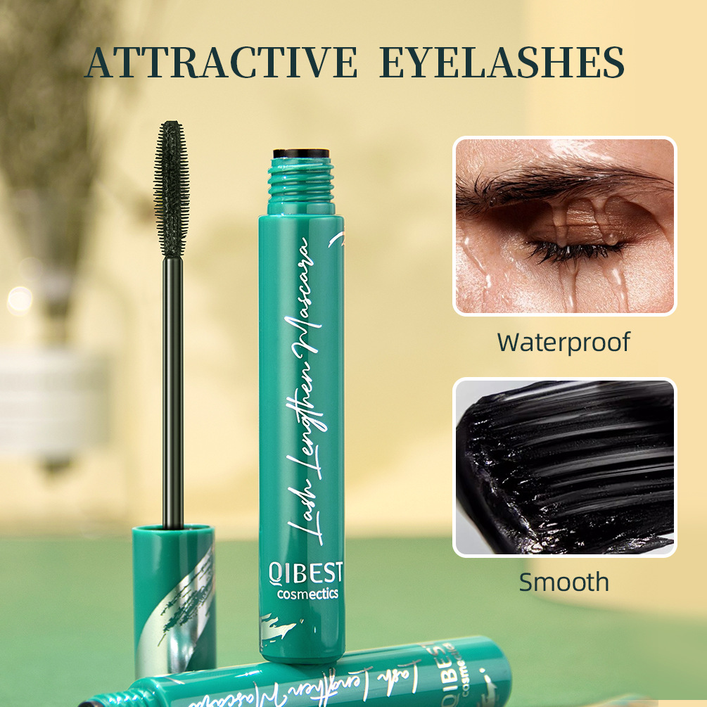 QIBEST Cross-border Mascara is waterproof and does not smudge. It features a long, curly, thick and shaping mascara base and a curly makeup look details Picture