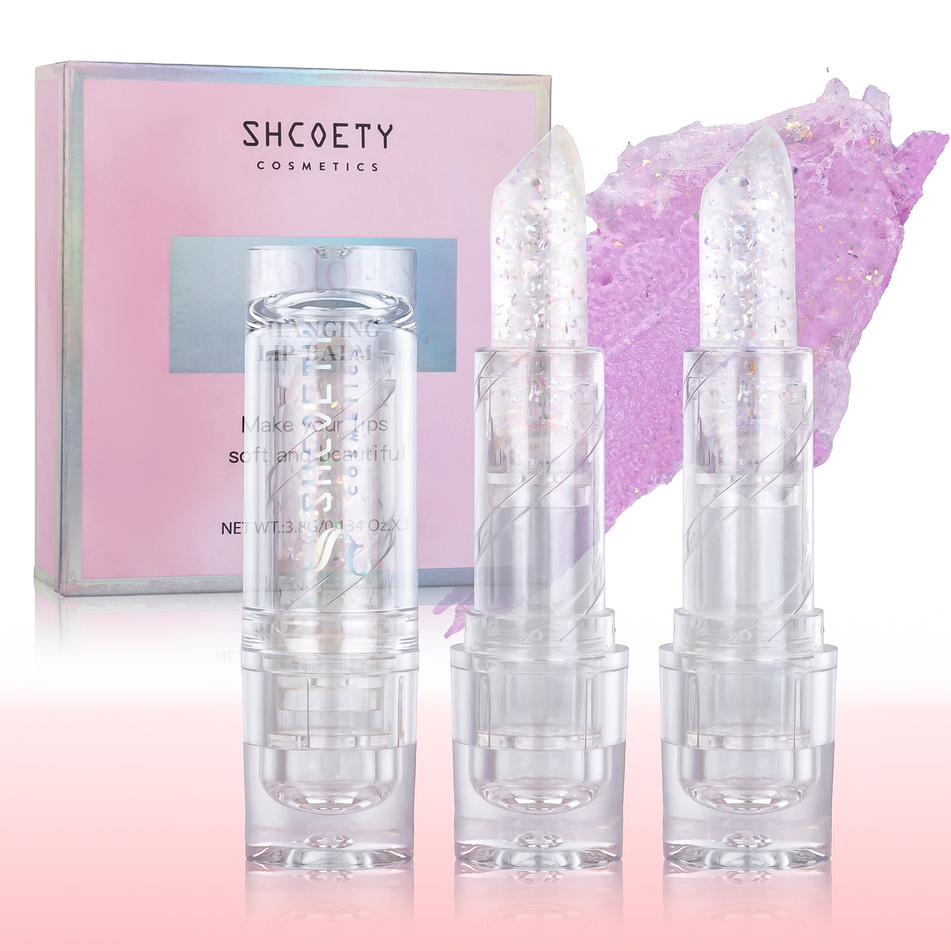SHCOETY Cross-border 3-color temperature-changing Lipstick Set Flash Anti-Cracking Long-lasting Moisturizing Lip Oil Hydrating Jelly Lipstick full figure