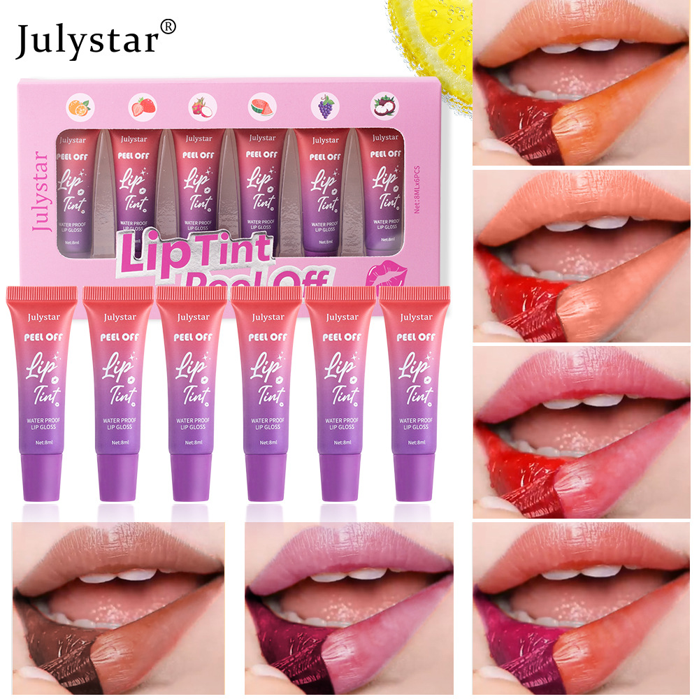 Julystar's best-selling lip peel-off lipstick with a base color, long-lasting waterproof matte, fruit-flavored peel-off lip gloss set
