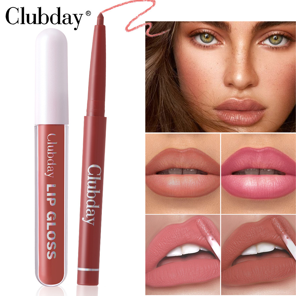 Clubday Lip Makeup 1+1 Set: Velvet Lip Gloss, Outlining Lip Pen, matte finish, long-lasting waterproof details Picture