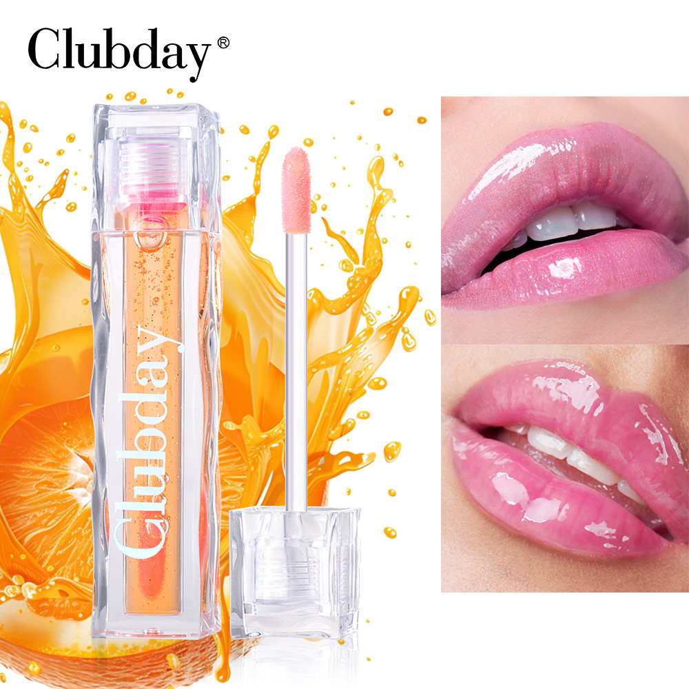 Clubday Square Tube Mirror Temperature Change Fruit Lip Gloss Transparent Pearl Chameleon Lip oil Lip Makeup wholesale full figure