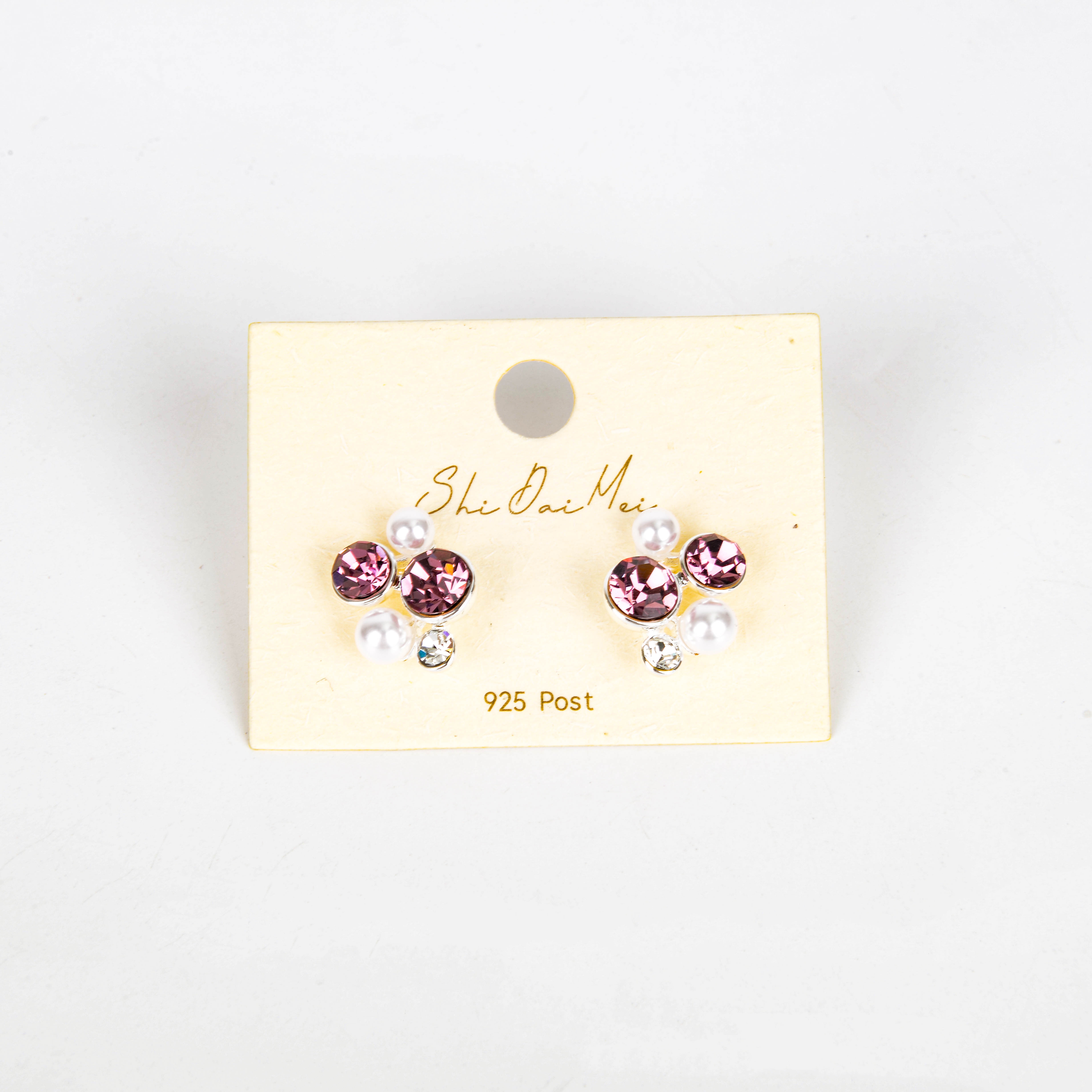 粉色爆闪珍珠几何耳钉纯银高级感2025新款潮时尚减龄高端耳环耳饰