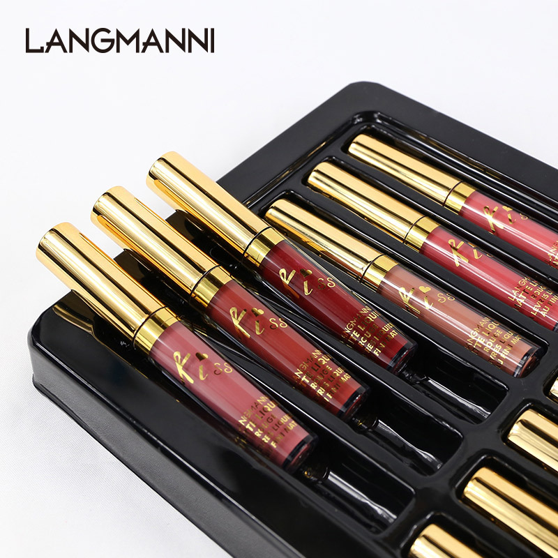Langmanni 12-color matte Lip Gloss set, matte lip gloss Amazon Lipstick set Specification drawing