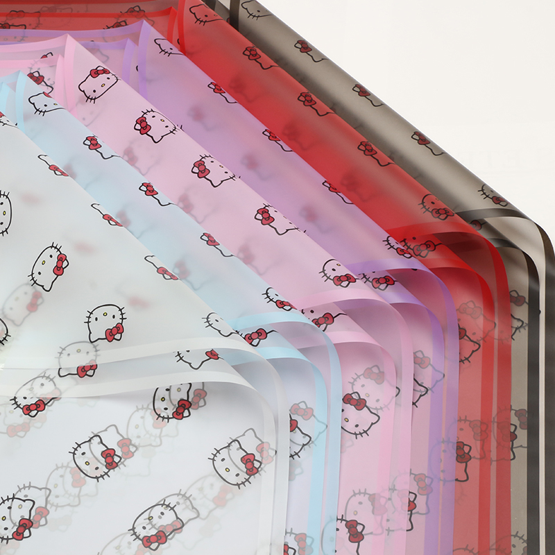 粉色小猫kt鲜花包装纸韩素纸半透明卡通人物头像花店花艺资材