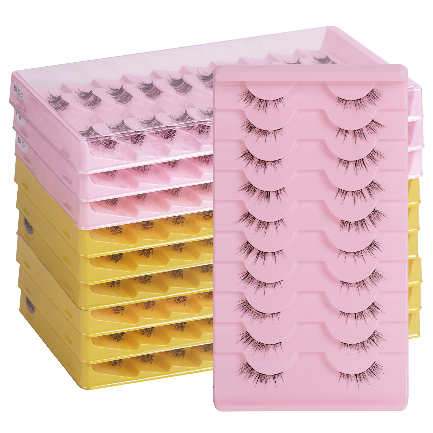 Factory direct supply of 10 pairs of false eyelashes, half a hard stem, thick and curled, simulating a pair of eyelashes on a daily stage Item Picture
