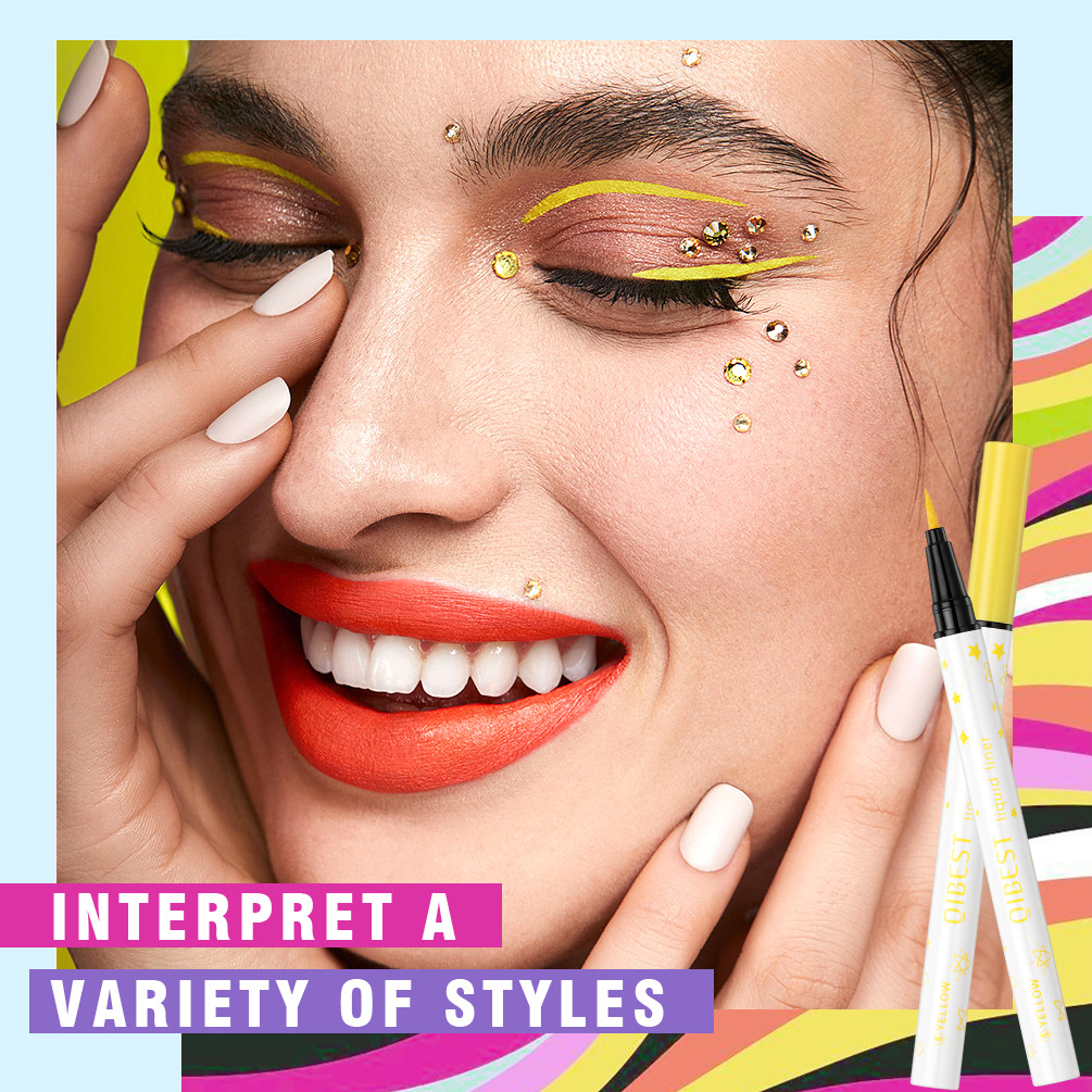 QIBEST matte colored eyeliner pen: Waterproof, sweat-proof, non-smudge, long-lasting, quick-drying, smooth, beginner's eyeliner gel pen details Picture