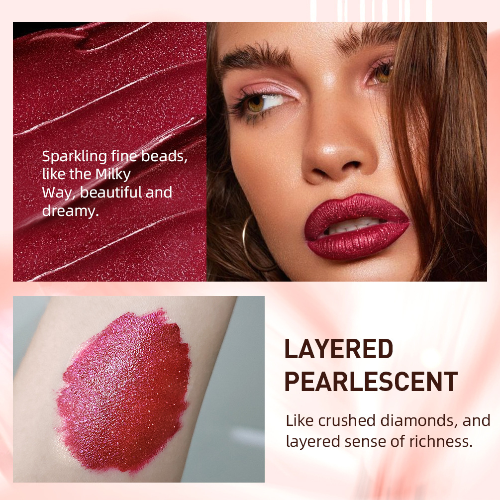 QIBEST Cross-border Diamond Liquid Lipstick Metallic non-stick Cup Non-fading Lip Gloss Lustrous Pearlescent Fine Sparkling Lip Gloss details Picture