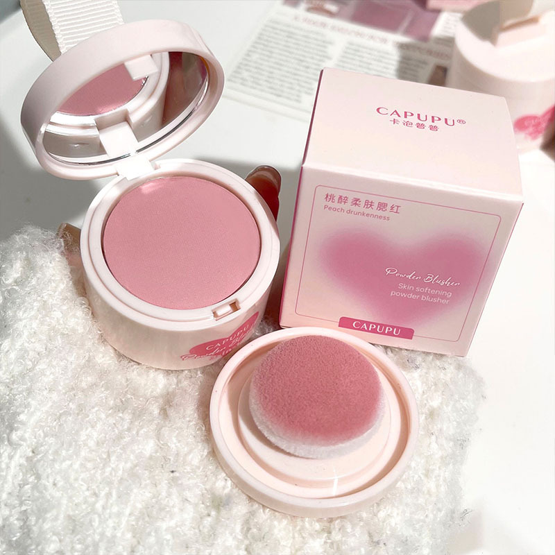 CAPUPU~ Peach Intoxication Soft Skin Blush, fine and natural texture, low saturation gray powder blush box, matte, versatile for cross-border use Application Scenario
